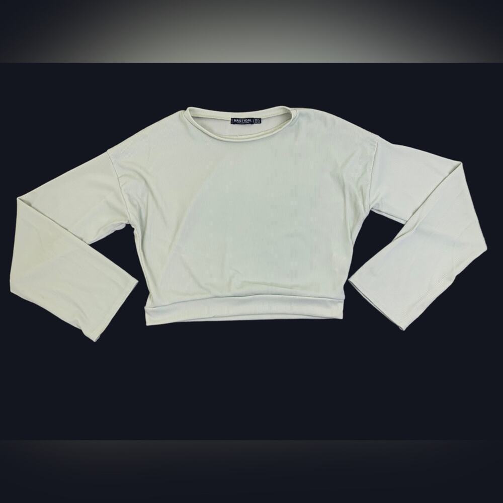 Nasty Gal Long Sleeve Cropped Top Ribbed Mint Green Size US 2